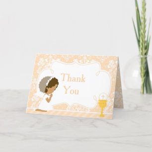African American Girl First Communion  'Thank You' Letterpress Thank You Card