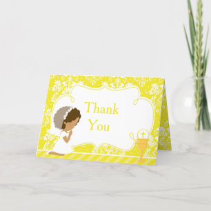African American Girl First Communion  'Thank You' Letterpress Thank You Card