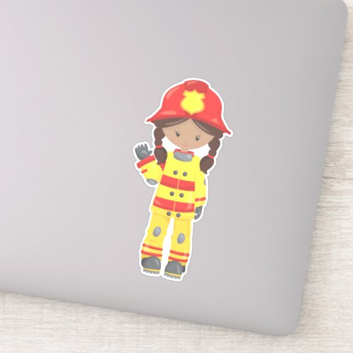 African American Girl Girl Fireman Firefighter Sticker