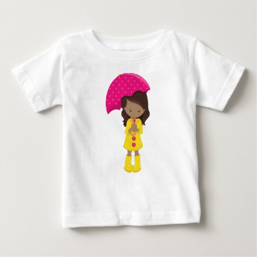 African American Girl Girl In Raincoat Umbrella Baby T_Shirt