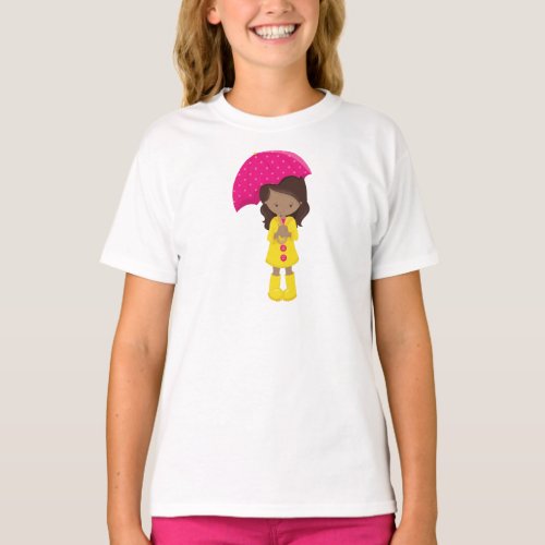 African American Girl Girl In Raincoat Umbrella T_Shirt