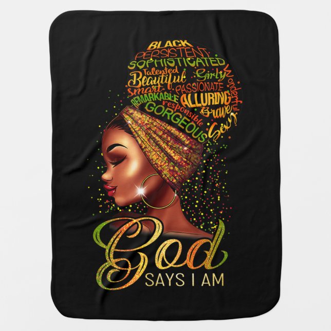 African American Girl God Says I Am Black Pride Baby Blanket (Front)