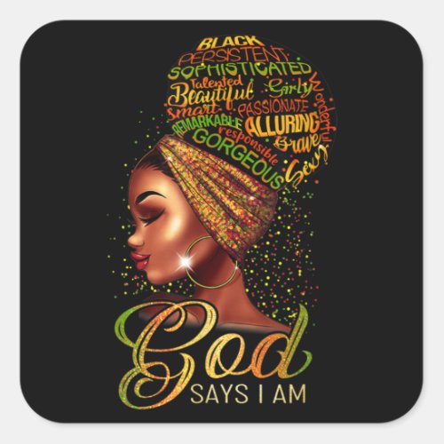 African American Girl God Says I Am Black Pride Square Sticker