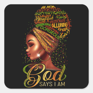African American Girl God Says I Am Black Pride Square Sticker