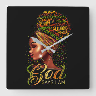 African American Girl God Says I Am Black Pride Square Wall Clock