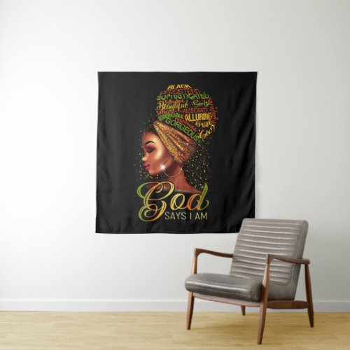 African American Girl God Says I Am Black Pride Tapestry