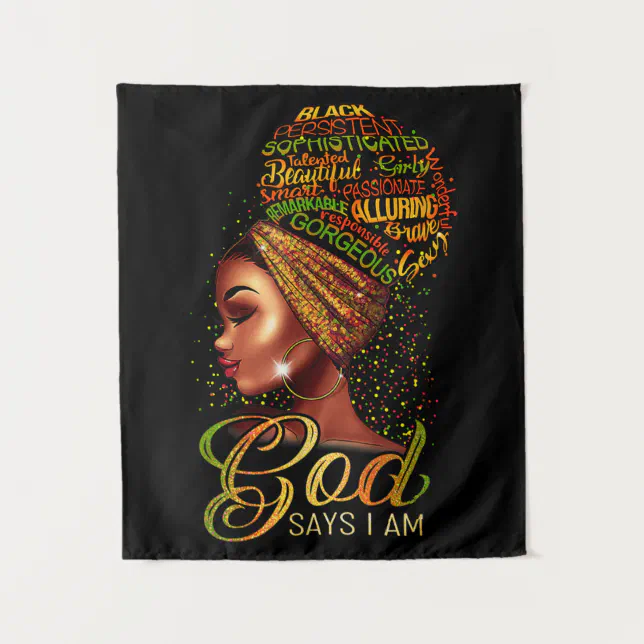 African American Girl God Says I Am Black Pride Tapestry | Zazzle