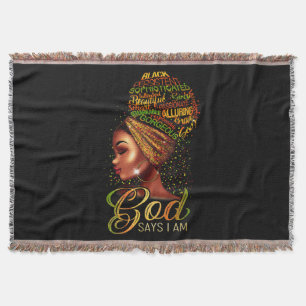 African American Girl God Says I Am Black Pride Throw Blanket