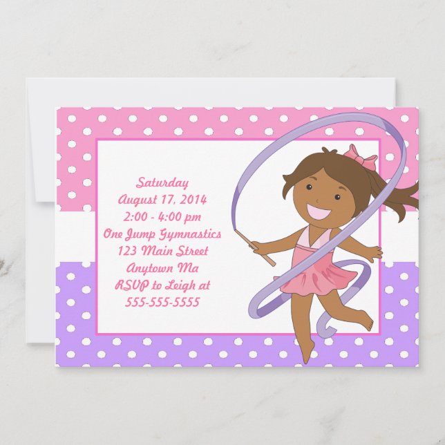 African American Girl Gymnastics B-day Invitations (Front)