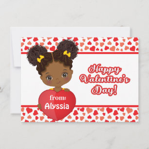African American Girl Holding Heart Valentine Card