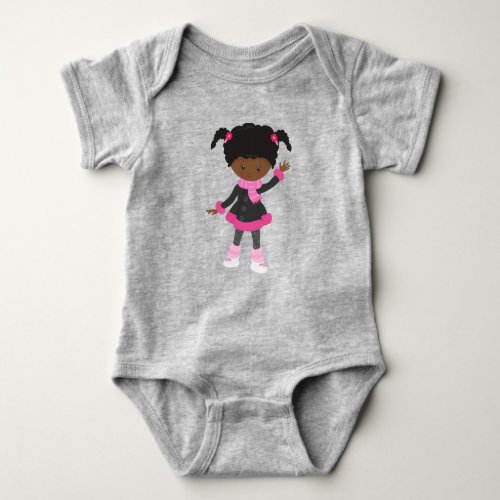 African American Girl Ice Skating Girl Cute Girl Baby Bodysuit