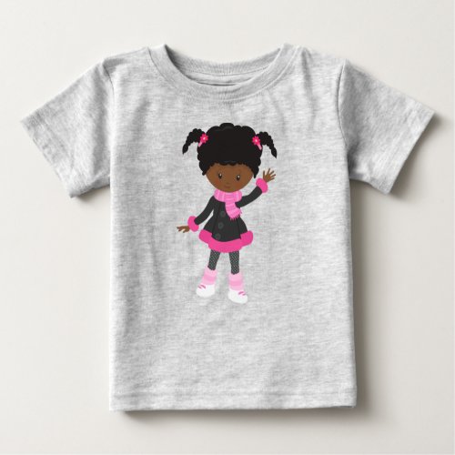 African American Girl Ice Skating Girl Cute Girl Baby T_Shirt