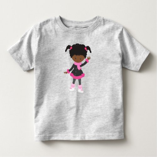 African American Girl Ice Skating Girl Cute Girl Toddler T_shirt