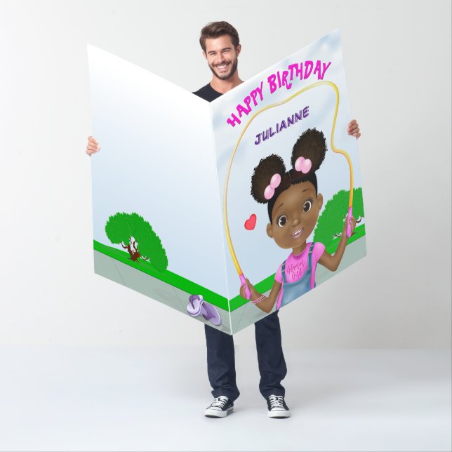 African American Girl Jump Rope Birthday Card (In Situ)