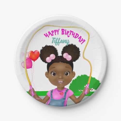 African American Girl Jump Rope Birthday Paper Plates