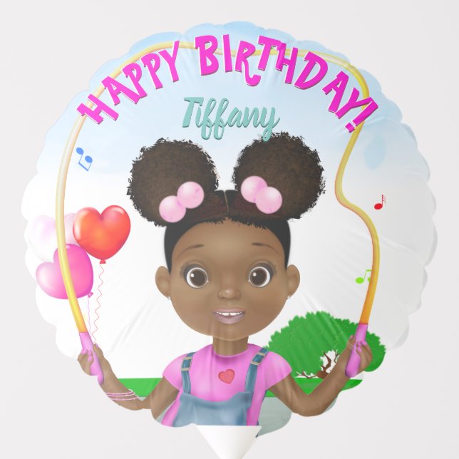 African American Girl Jump Rope Happy Birthday Balloon (Front)