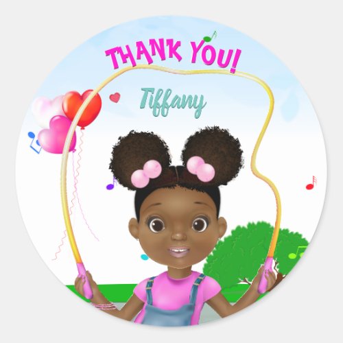 African American Girl Jump Rope Thank You Birthday Classic Round Sticker