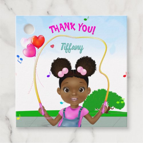 African American Girl Jump Rope Thank You Birthday Favor Tags