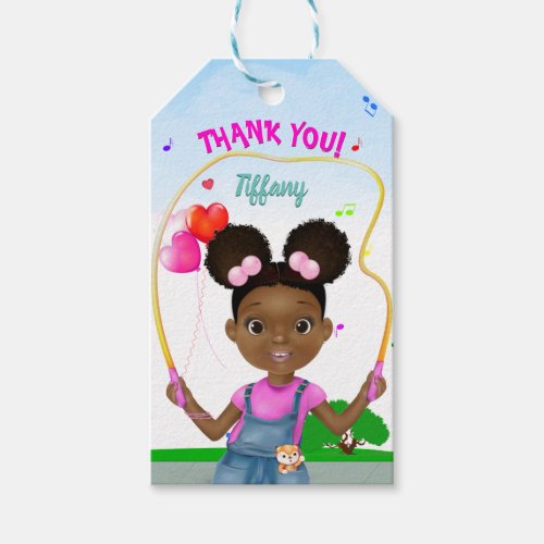 African American Girl Jump Rope Thank You Birthday Gift Tags