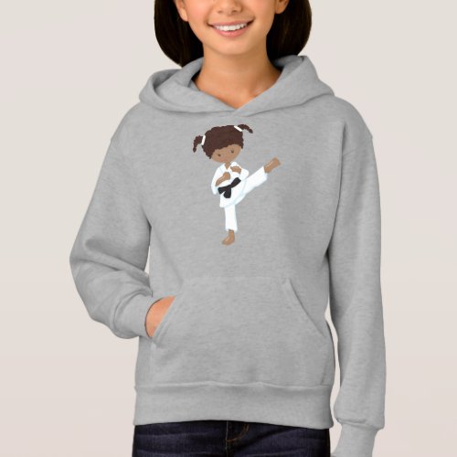 African American Girl Karate Girl Black Belt Hoodie