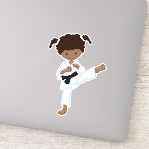 African American Girl Karate Girl Black Belt Sticker