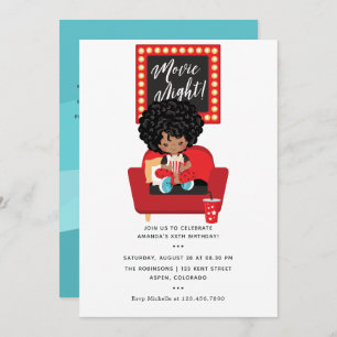 African American Girl Movie Night Sleepover Party Invitation
