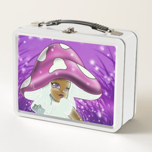African American Girl Mushroom Metal Lunch Box