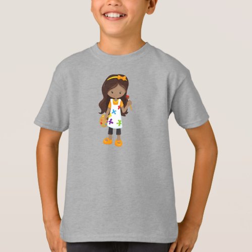 African American Girl Painter Painting Brush T_Shirt