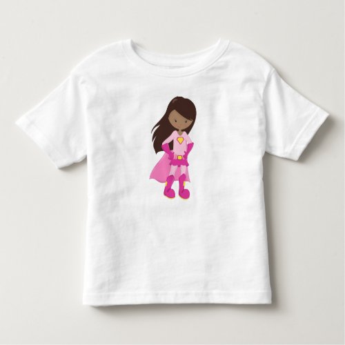 African American Girl Pink Cape Superhero Girl Toddler T_shirt