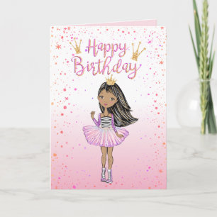 African American Girl Pink Modern Girly Watercolor Card