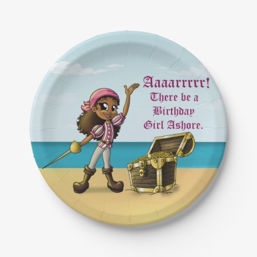 African American Girl Pirate Birthday Paper Plates