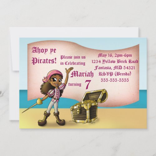 African American Girl Pirate Birthday Party Invitation