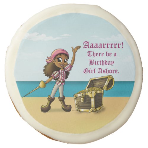 African American Girl Pirate Birthday Sugar Cookie