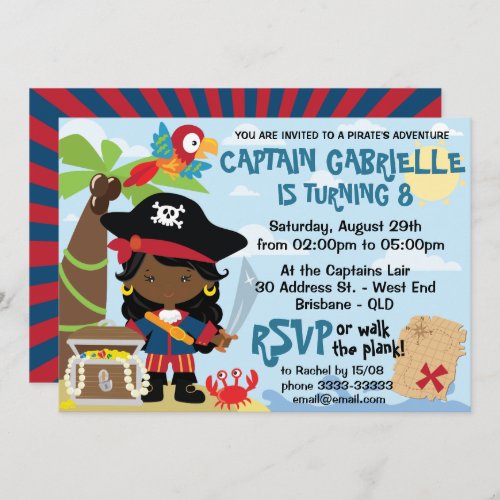 African American Girl Pirate Party Invitations
