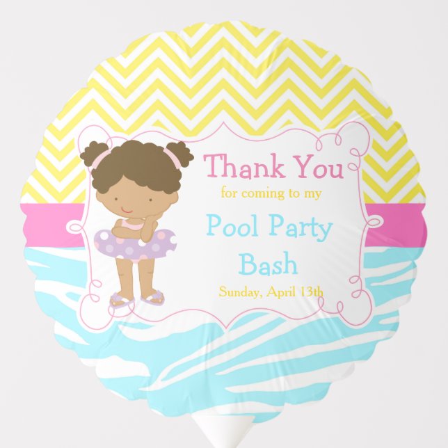 African American Girl Pool Party Bash Party Balloon (Front)