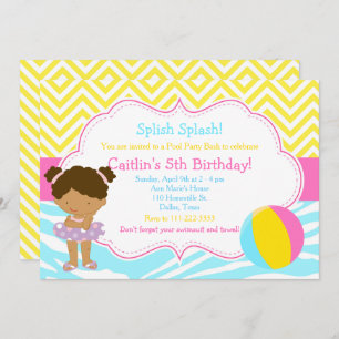 African American Girl Pool Party Bash Party Invitation
