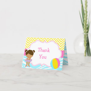 African American Girl Pool Party Bash Party Letterpress Thank You Card