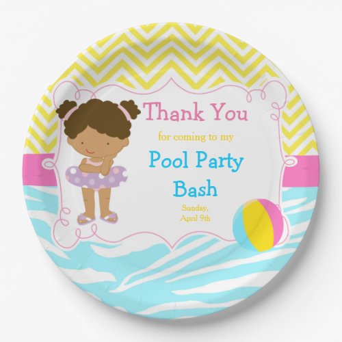 African American Girl Pool Party Bash Party Paper Plates