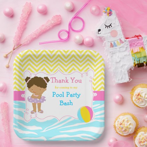African American Girl Pool Party Bash Party Paper Plates