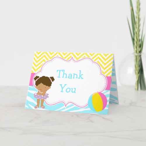 African American Girl Pool Party Bash Party Thank You Card