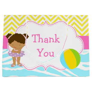 African American Girl Pool Party Bash Thank You Large Gift Bag