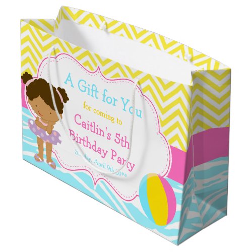 African American Girl Pool Party Bash Thank You Large Gift Bag