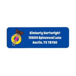 African American Girl Pool Party Return Address Label