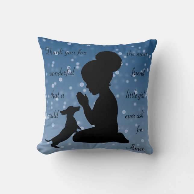 African American Girl Praying With Dachshund Throw Pillow (Front)