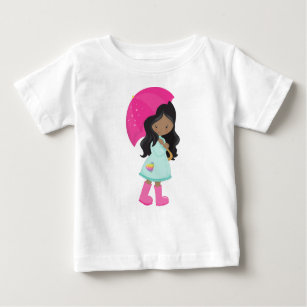 African American Girl, Rain, Raincoat, Umbrella Baby T-Shirt