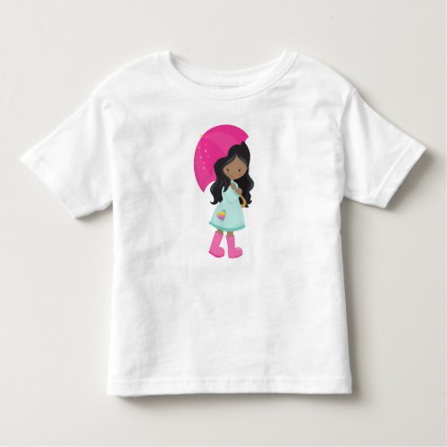 African American Girl Rain Raincoat Umbrella Toddler T_shirt