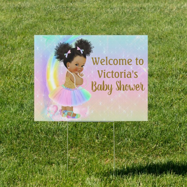 African American Girl Rainbow Baby Shower Yard Sign (Insitu)