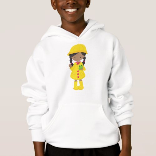 African American Girl Raincoat Rain Boots Frog Hoodie