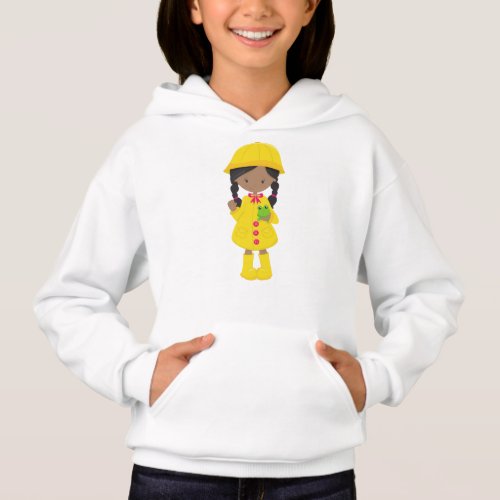 African American Girl Raincoat Rain Boots Frog Hoodie