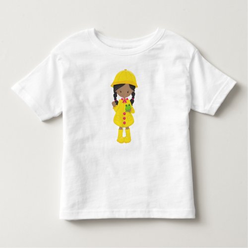 African American Girl Raincoat Rain Boots Frog Toddler T_shirt